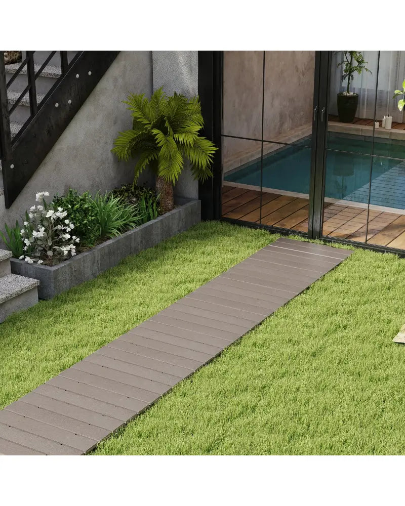 8 Ft Outdoor Garden Pathway Patio Roll Out Straight Walkways with Metal Wire Connection-S - Gray - Garden Pathways