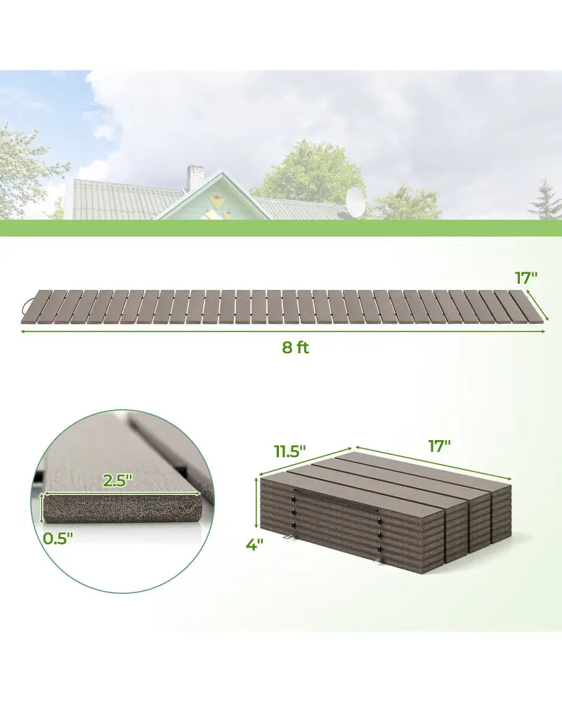 8 Ft Outdoor Garden Pathway Patio Roll Out Straight Walkways with Metal Wire Connection-S - Gray - Garden Pathways