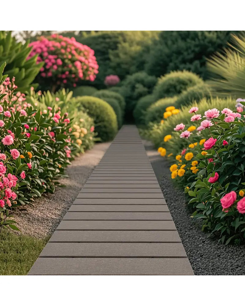 8 Ft Outdoor Garden Pathway Patio Roll Out Straight Walkways with Metal Wire Connection-S - Gray - Garden Pathways