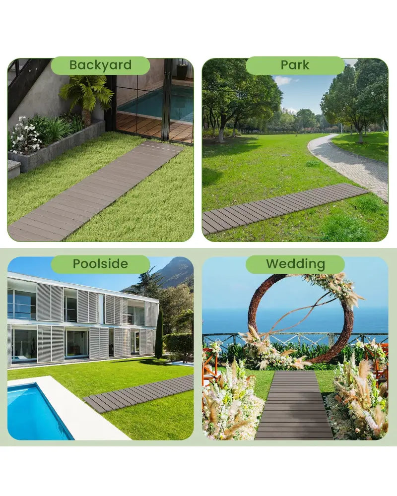 8 Ft Outdoor Garden Pathway Patio Roll Out Straight Walkways with Metal Wire Connection-S - Gray - Garden Pathways