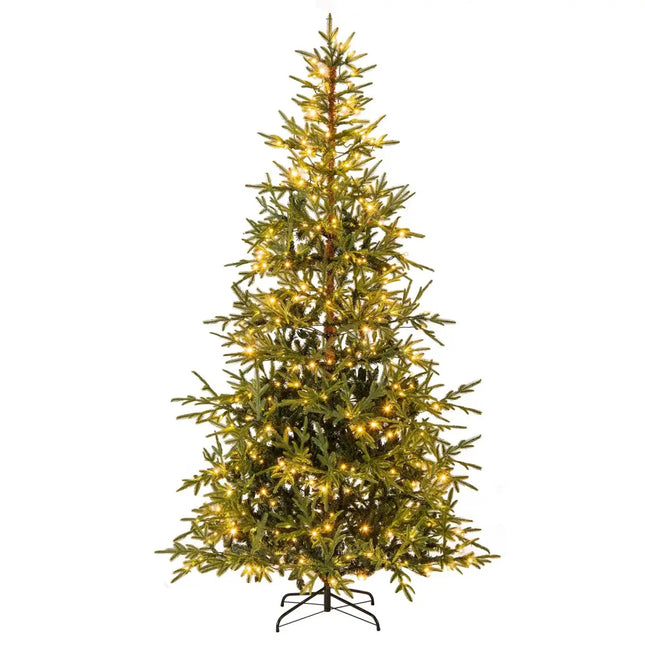 8 FT Pre-Lit Artificial Christmas Tree Hinged Xmas Tree with 400 Warm White & Multicolored LED Lights - Green