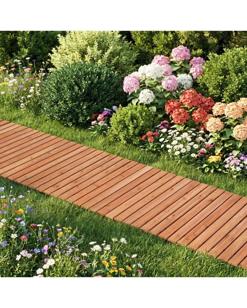 8 FT Wooden Garden Pathway with Non-Slip Surface for Patio-Natural - Natural - Garden Pathways