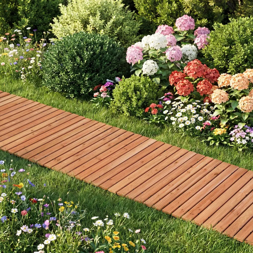 8 FT Wooden Garden Pathway with Non-Slip Surface for Patio-Natural - Natural - Garden Pathways
