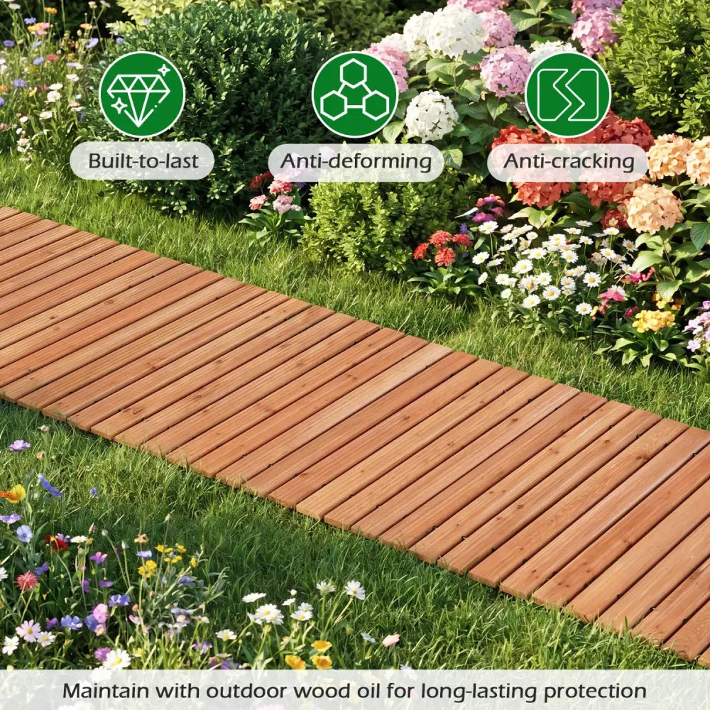 8 FT Wooden Garden Pathway with Non-Slip Surface for Patio-Natural - Natural - Garden Pathways