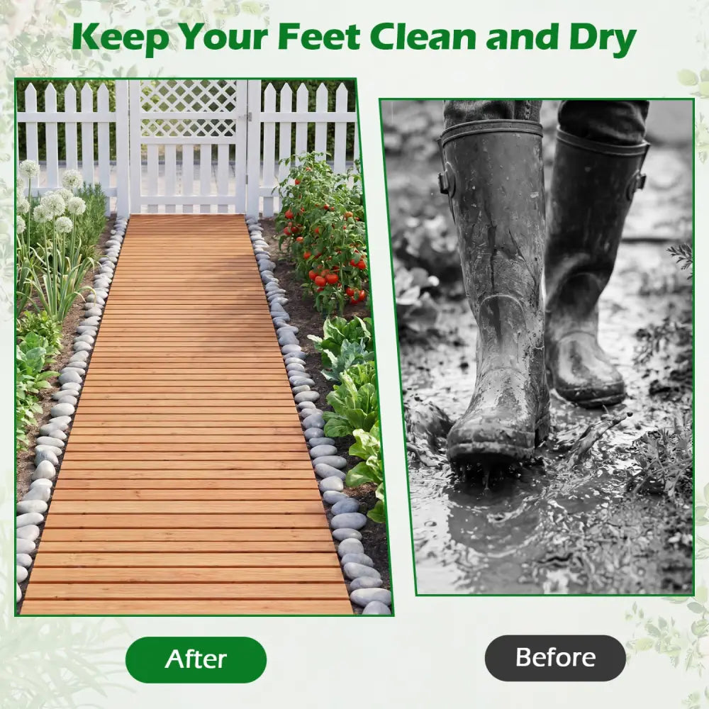 8 FT Wooden Garden Pathway with Non-Slip Surface for Patio-Natural - Natural - Garden Pathways