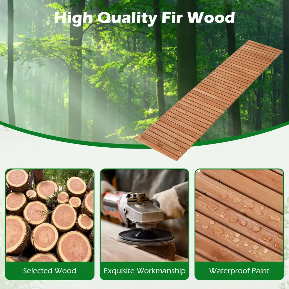 8 FT Wooden Garden Pathway with Non-Slip Surface for Patio-Natural - Natural - Garden Pathways
