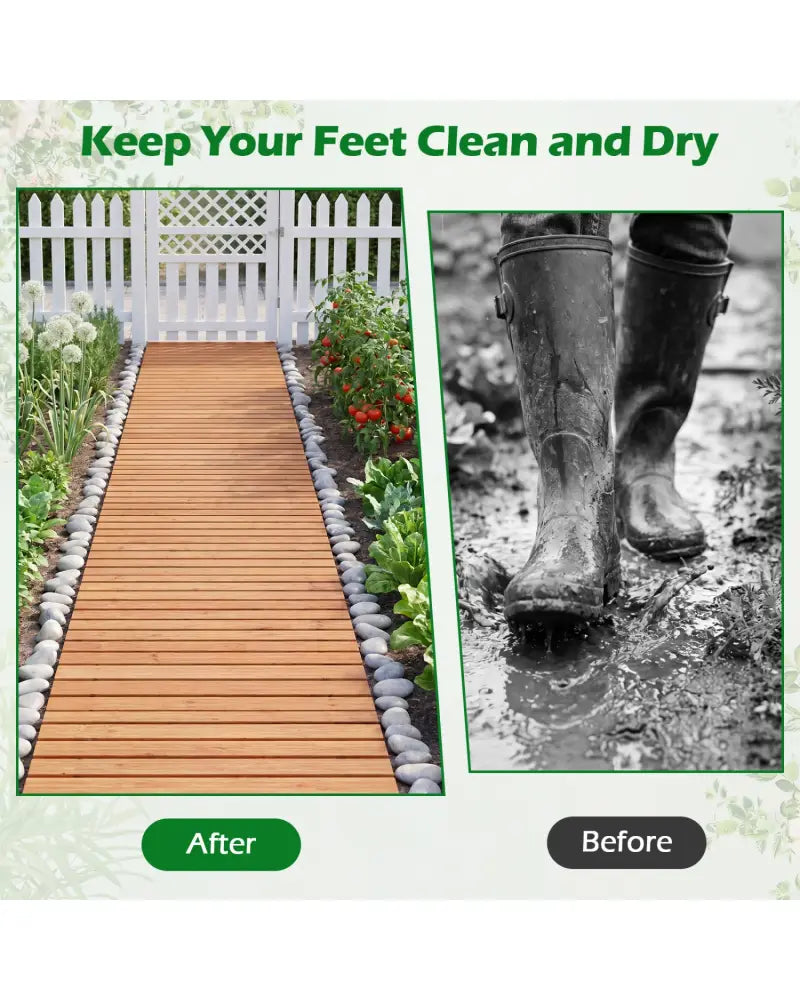 8 FT Wooden Garden Pathway with Non-Slip Surface for Patio-Natural - Natural - Garden Pathways