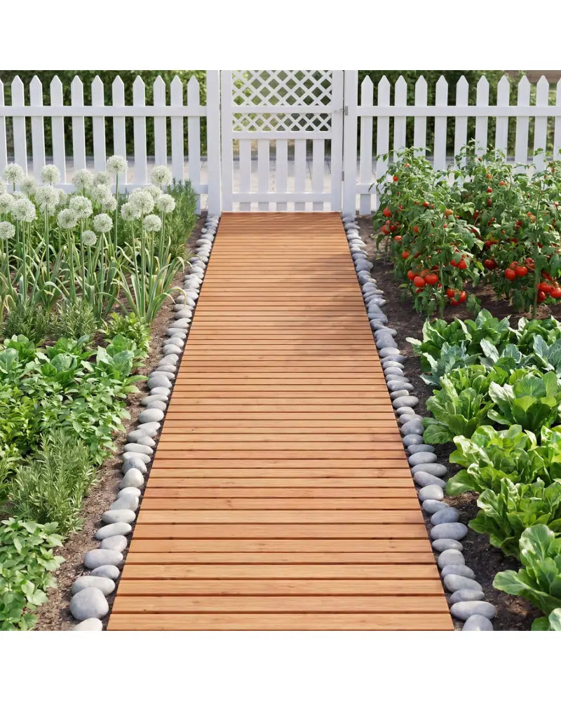8 FT Wooden Garden Pathway with Non-Slip Surface for Patio-Natural - Natural - Garden Pathways