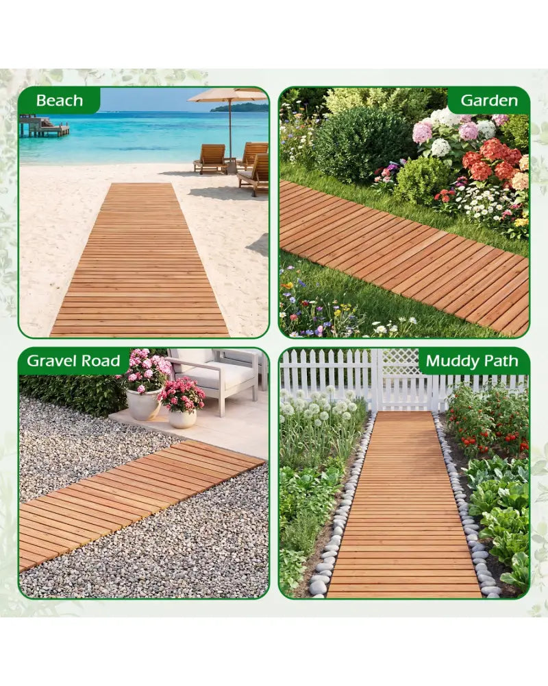 8 FT Wooden Garden Pathway with Non-Slip Surface for Patio-Natural - Natural - Garden Pathways