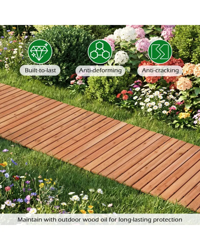 8 FT Wooden Garden Pathway with Non-Slip Surface for Patio-Natural - Natural - Garden Pathways