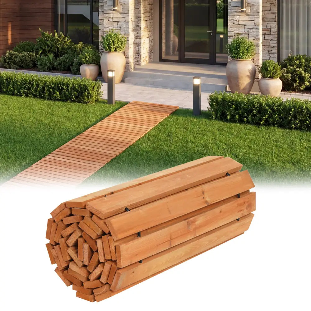 8 FT Wooden Garden Pathway with Non-Slip Surface for Patio-Natural - Natural - Garden Pathways