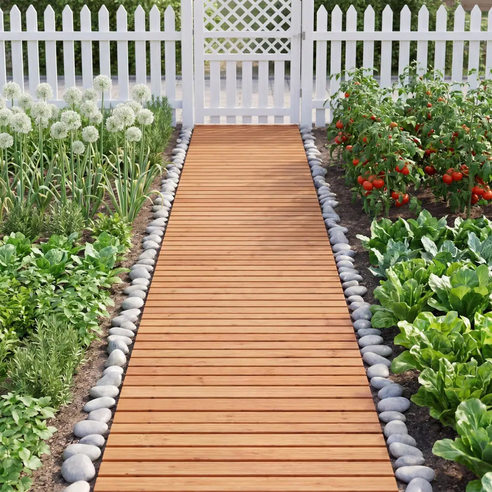 8 FT Wooden Garden Pathway with Non-Slip Surface for Patio-Natural - Natural - Garden Pathways