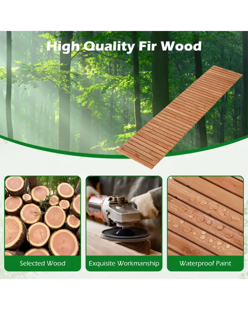 8 FT Wooden Garden Pathway with Non-Slip Surface for Patio-Natural - Natural - Garden Pathways