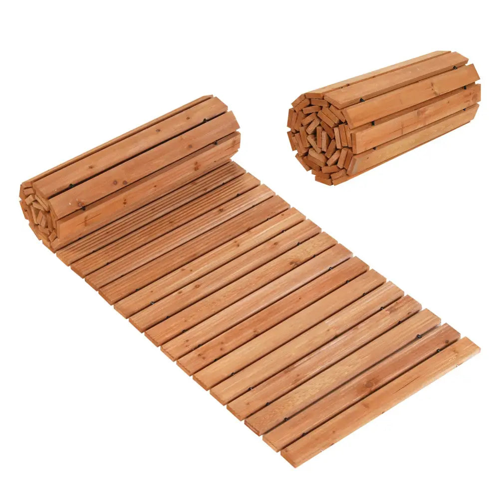 8 FT Wooden Garden Pathway with Non-Slip Surface for Patio-Natural - Natural - Garden Pathways