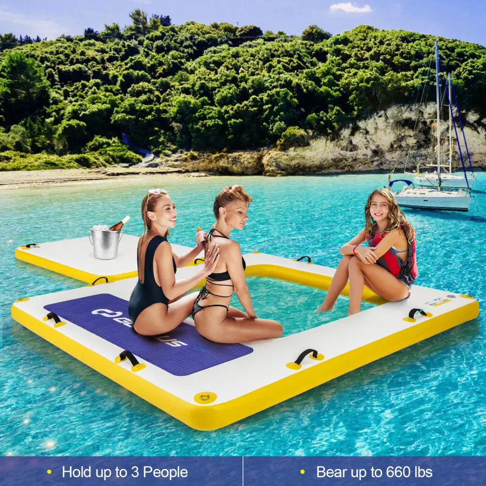 8 ft x 8 ft Inflatable Dock Platform with Mesh Swim Lounge - White - Swimming