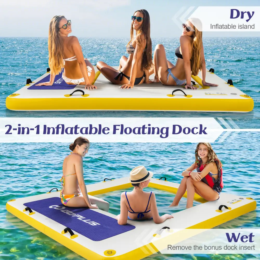 8 ft x 8 ft Inflatable Dock Platform with Mesh Swim Lounge - White - Swimming
