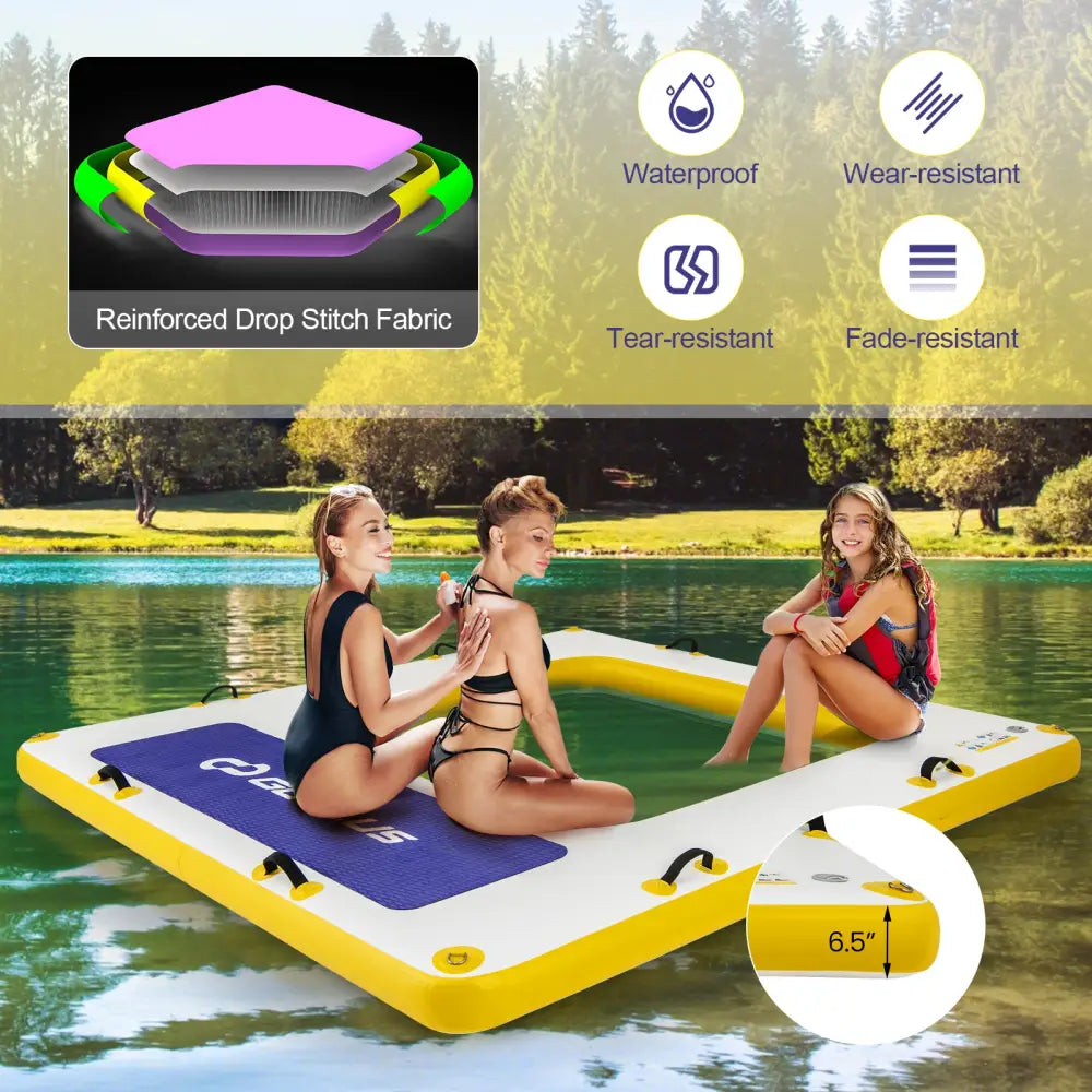 8 ft x 8 ft Inflatable Dock Platform with Mesh Swim Lounge - White - Swimming