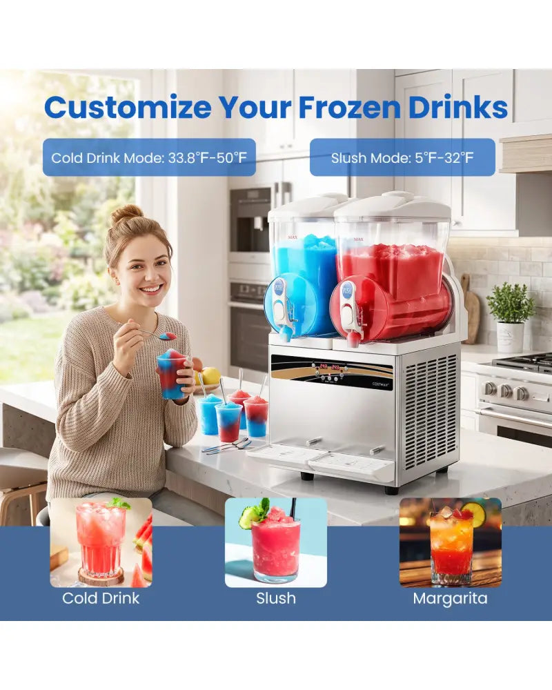 8 Gal Commercial Slushie Machine with LED Lights-Silver - Silver - Slushie Machine
