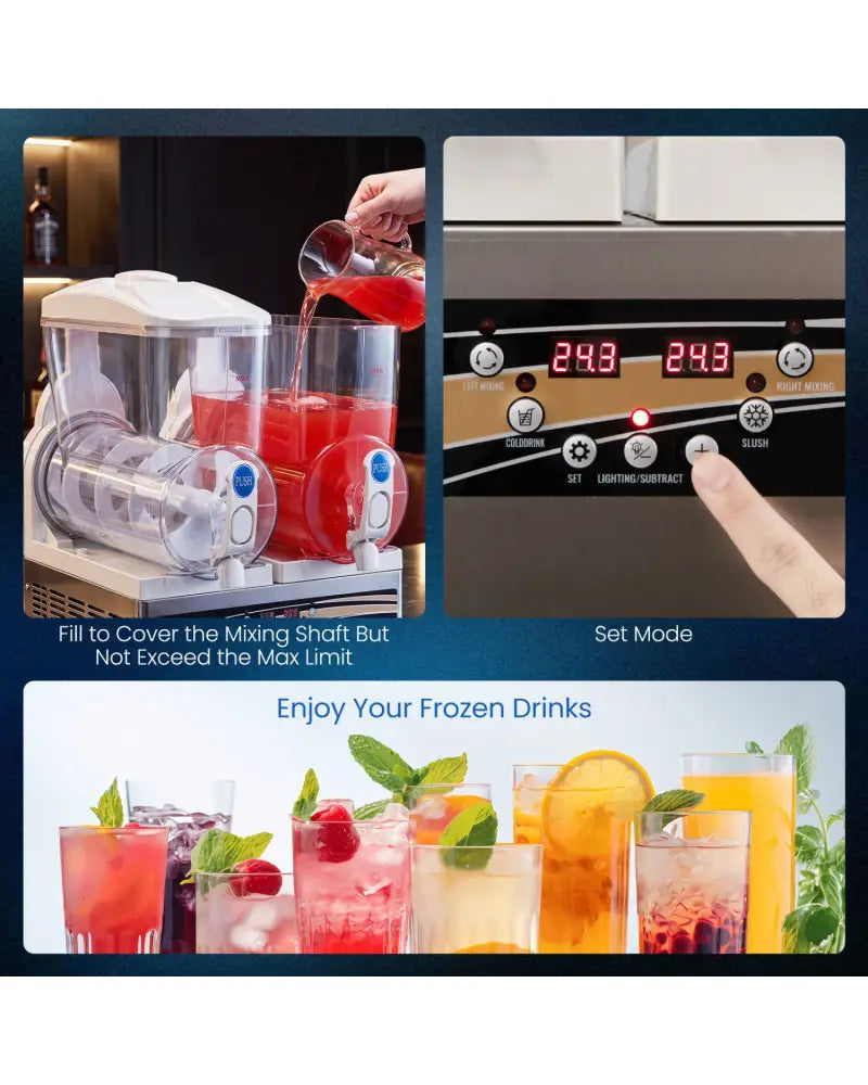 8 Gal Commercial Slushie Machine with LED Lights-Silver - Silver - Slushie Machine