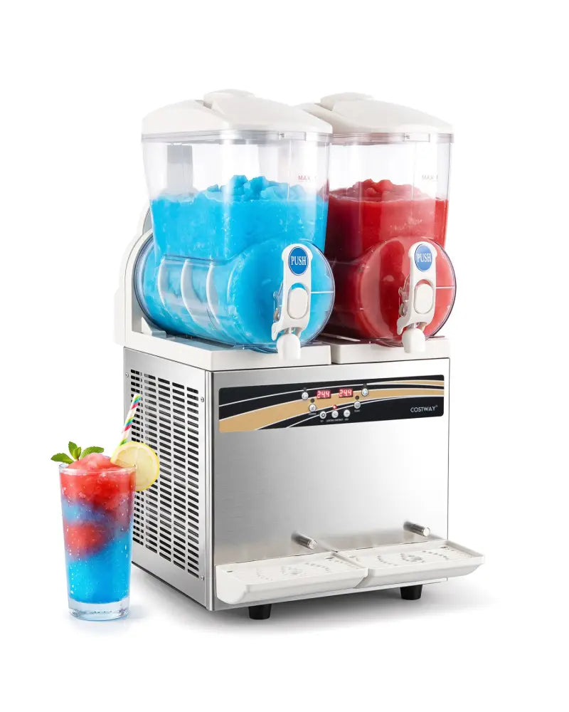8 Gal Commercial Slushie Machine with LED Lights-Silver - Silver - Slushie Machine