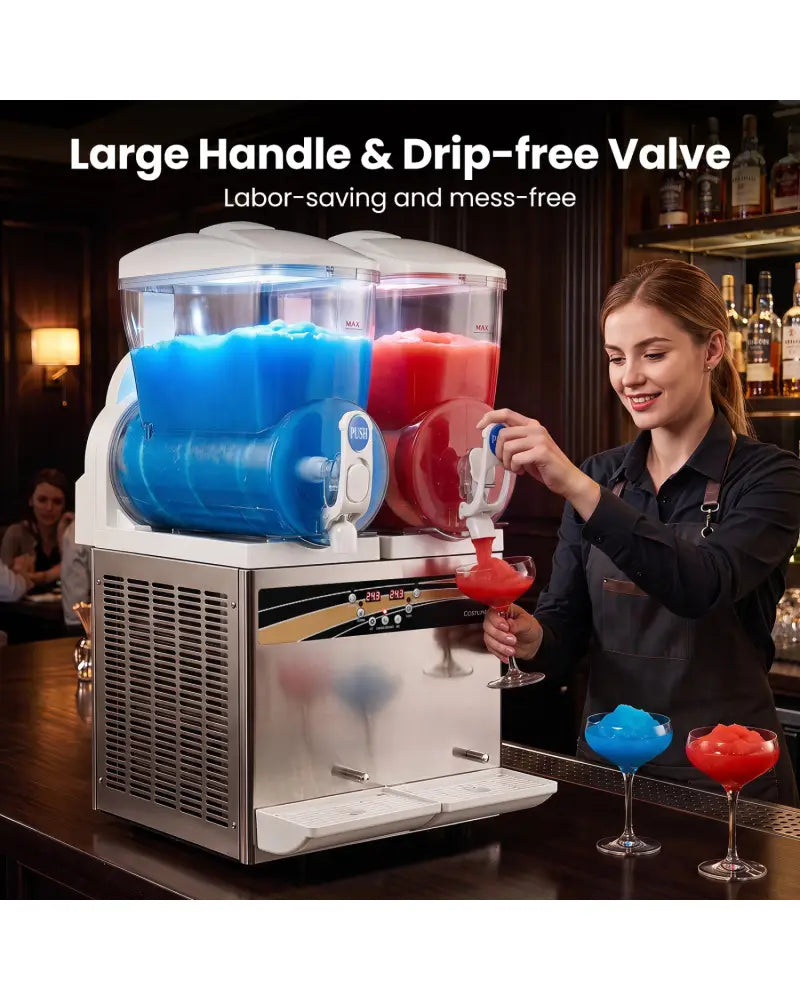 8 Gal Commercial Slushie Machine with LED Lights-Silver - Silver - Slushie Machine