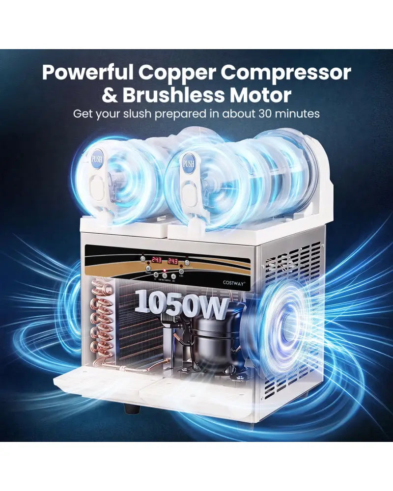 8 Gal Commercial Slushie Machine with LED Lights-Silver - Silver - Slushie Machine