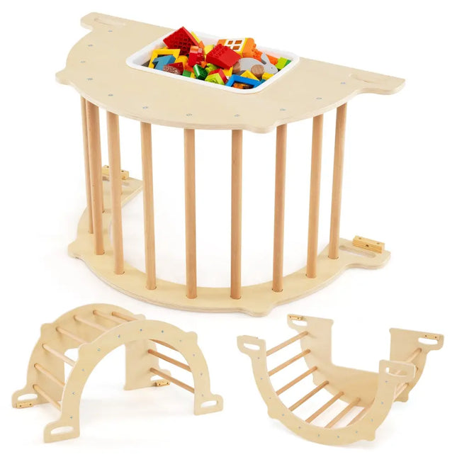 8 in 1 Climbing Arch Sensory Table for Kids with Collapsible Storage Bin for 3+ Years Old - Natural - Oasis Home Essentials