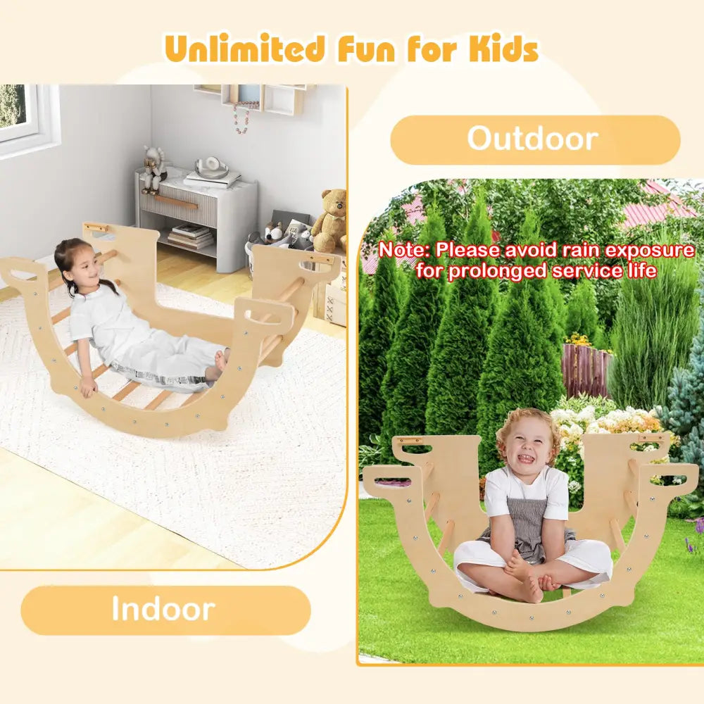 8 in 1 Climbing Arch Sensory Table for Kids with Collapsible Storage Bin for 3+ Years Old-Natural - Natural - Climbers