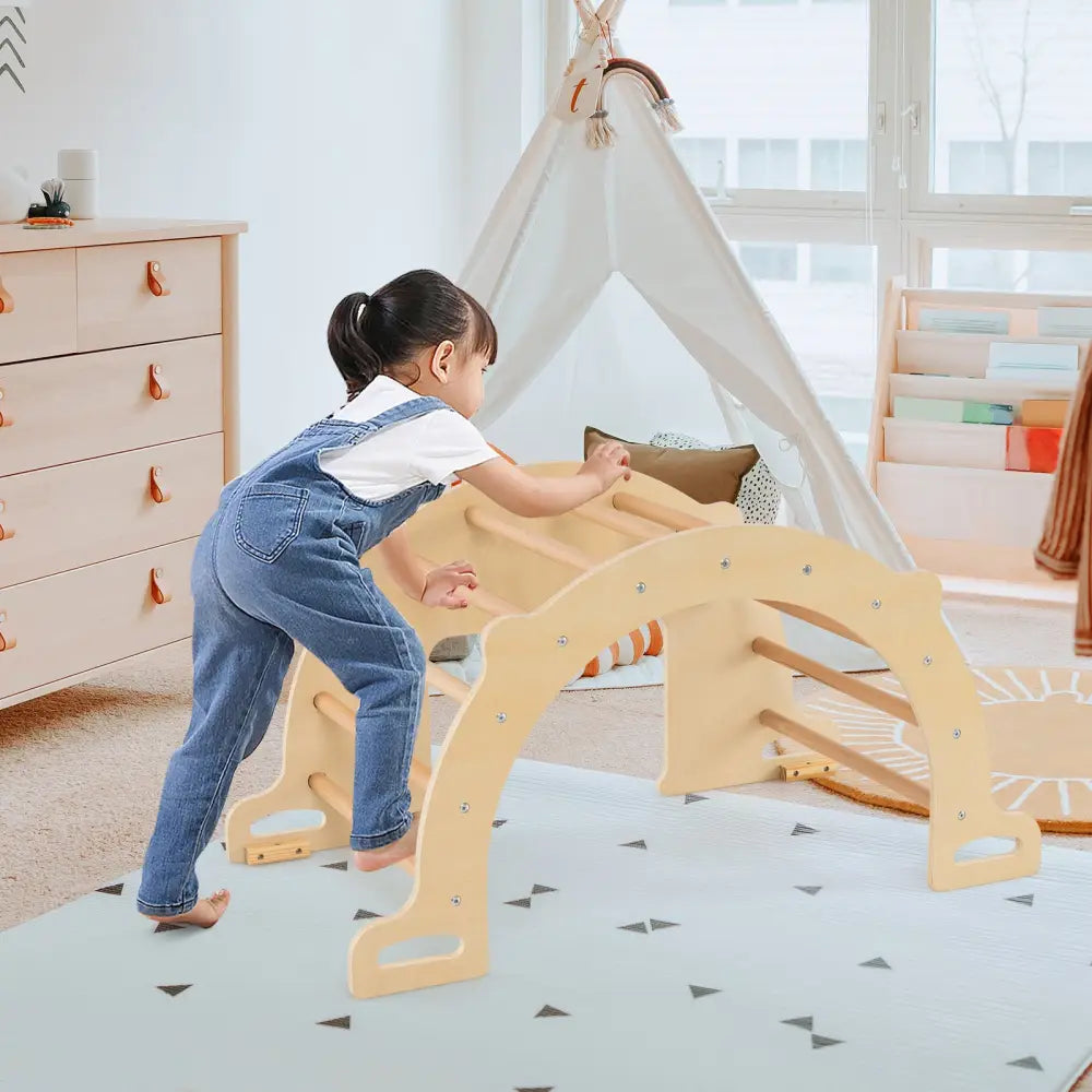 8 in 1 Climbing Arch Sensory Table for Kids with Collapsible Storage Bin for 3+ Years Old-Natural - Natural - Climbers