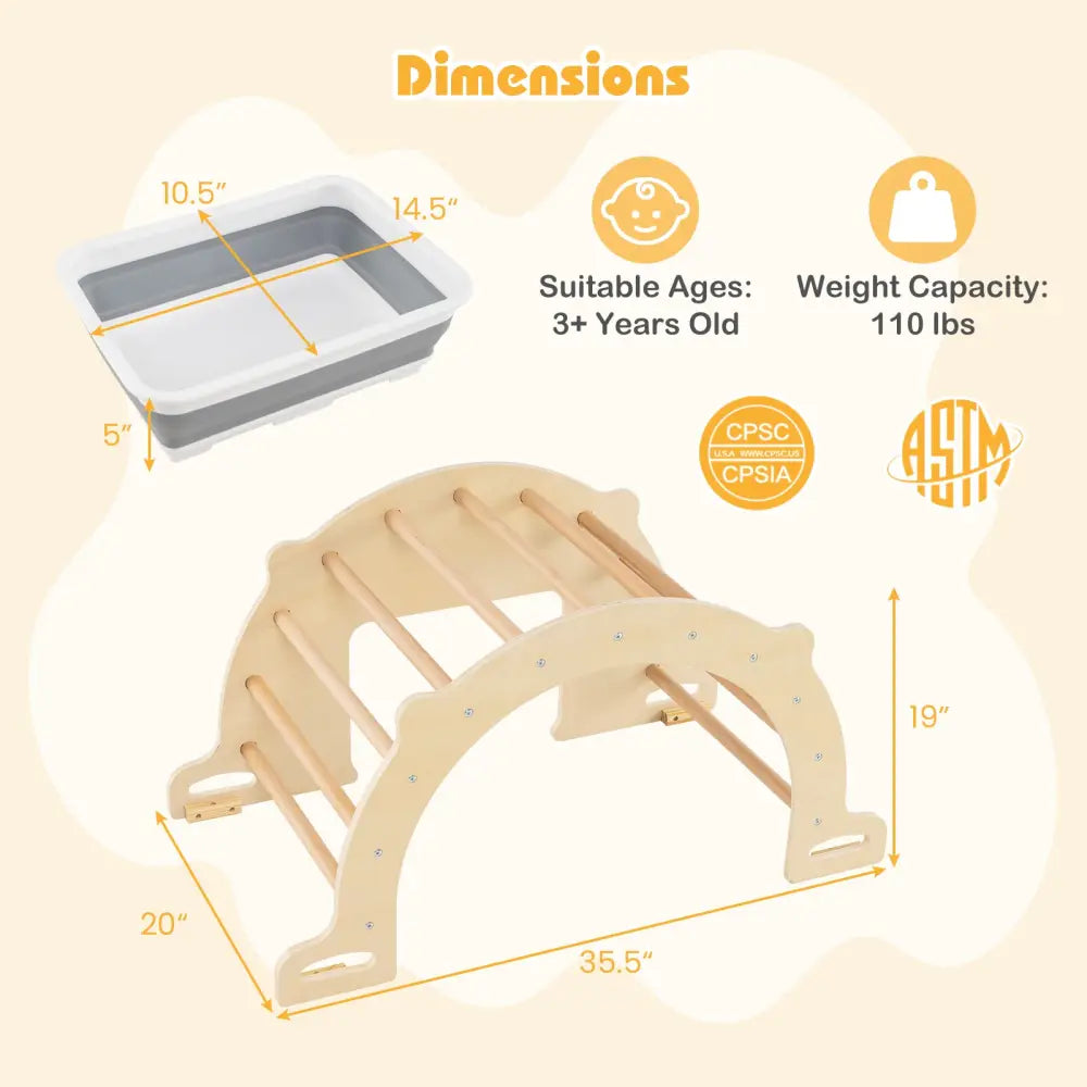 8 in 1 Climbing Arch Sensory Table for Kids with Collapsible Storage Bin for 3+ Years Old-Natural - Natural - Climbers