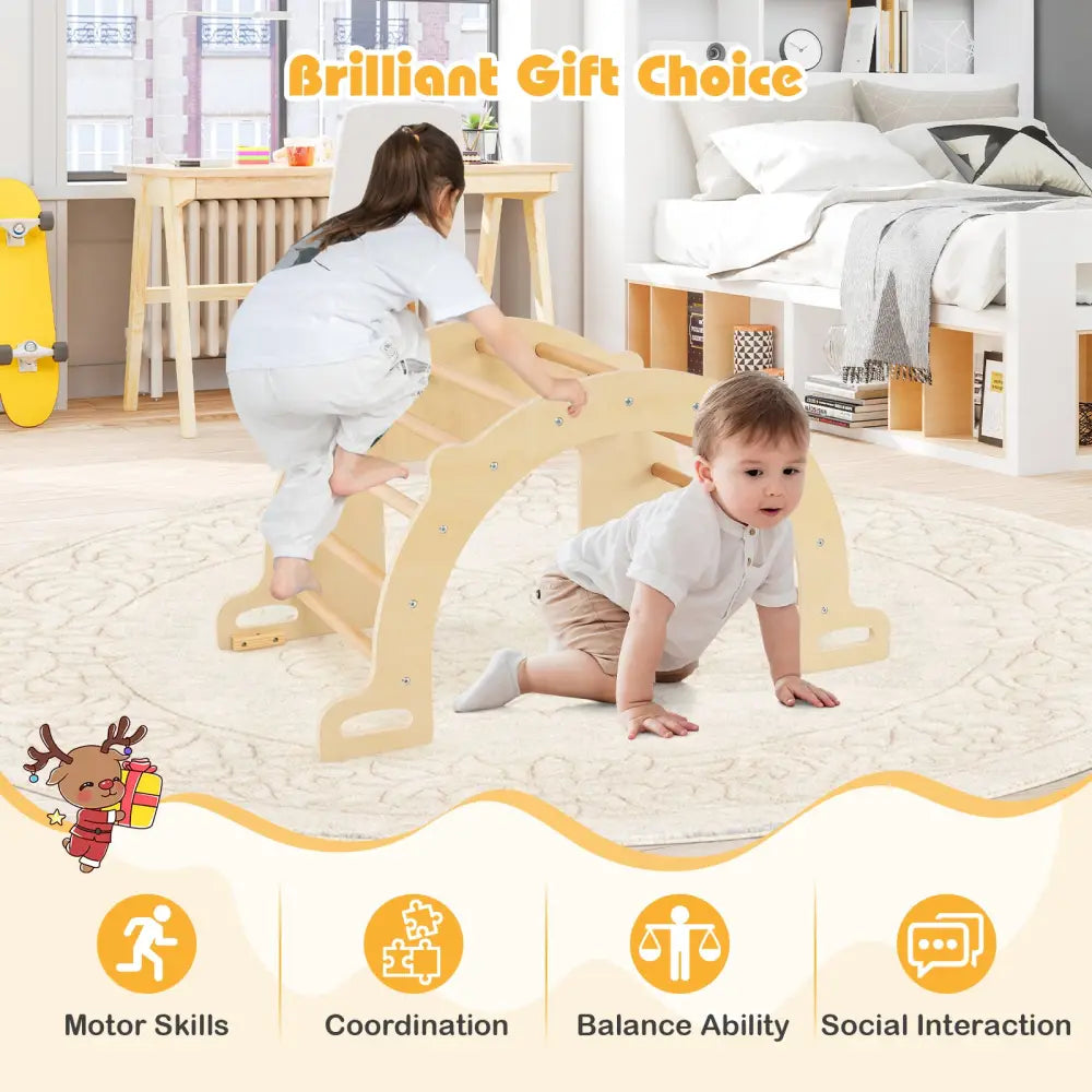 8 in 1 Climbing Arch Sensory Table for Kids with Collapsible Storage Bin for 3+ Years Old-Natural - Natural - Climbers