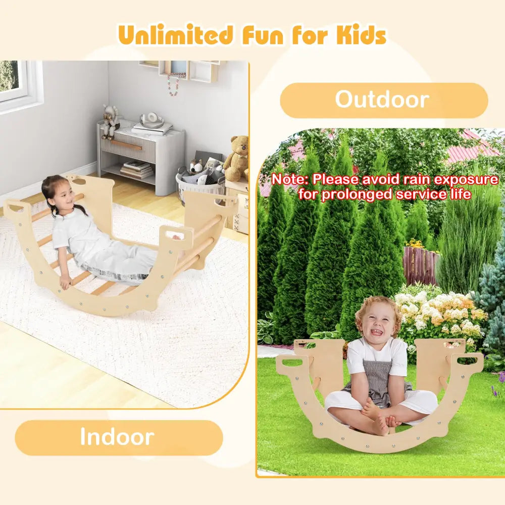 8 in 1 Climbing Arch Sensory Table with Collapsible Storage Bin for Kids-Natural - Natural - Climbers & Slides