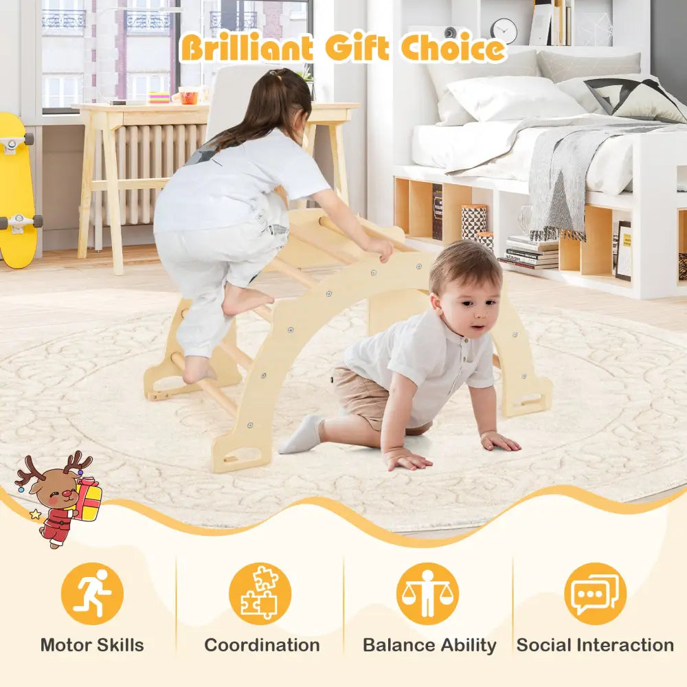 8 in 1 Climbing Arch Sensory Table with Collapsible Storage Bin for Kids-Natural - Natural - Climbers & Slides