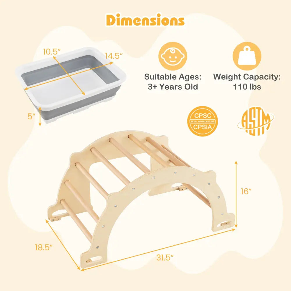 8 in 1 Climbing Arch Sensory Table with Collapsible Storage Bin for Kids-Natural - Natural - Climbers & Slides
