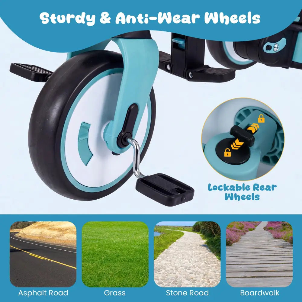 8-in-1 Folding Kids Tricycle with Removable Canopy and Push Handle-Blue - Blue - Baby Strollers