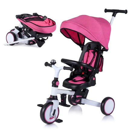 8 - in - 1 Folding Kids Tricycle with Removable Canopy and Push Handle - Pink - Oasis Home Essentials