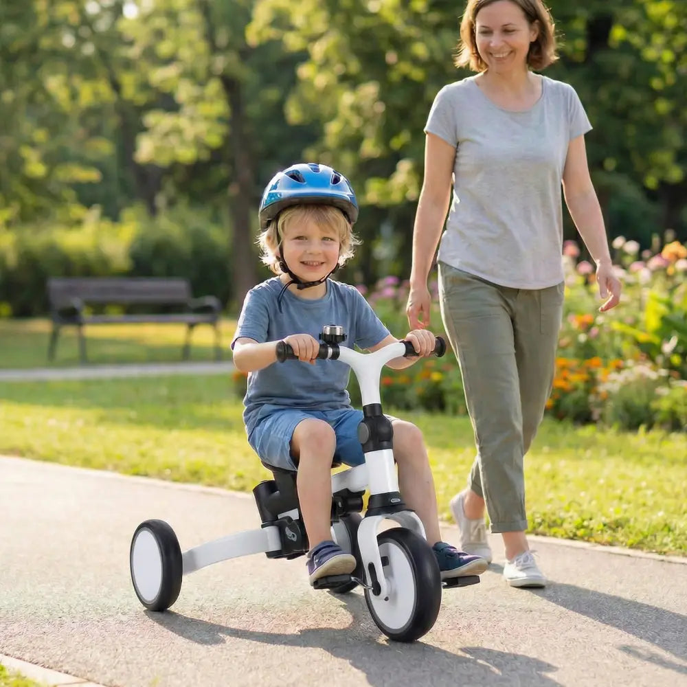 8-in-1 Folding Kids Tricycle with Removable Canopy and Push Handle-Gray - Gray - Baby Strollers
