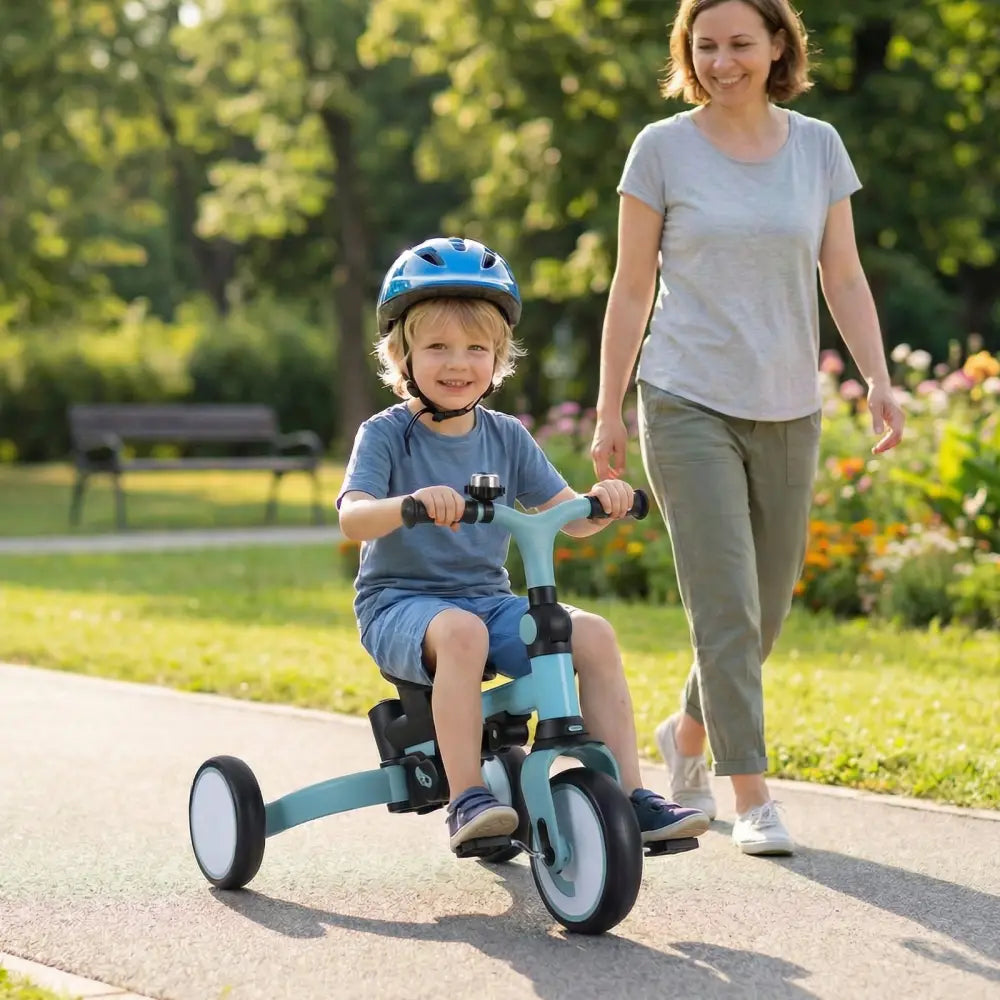 8-in-1 Folding Kids Tricycle with Removable Canopy and Push Handle-Blue - Blue - Baby Strollers