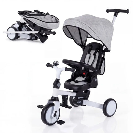 8 - in - 1 Folding Kids Tricycle with Removable Canopy and Push Handle - Gray - Oasis Home Essentials