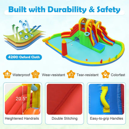 8-in-1 Giant Bounce House with 2 Long Slides and Climbing Walls for Yard Party - Multicolor - Bounce House