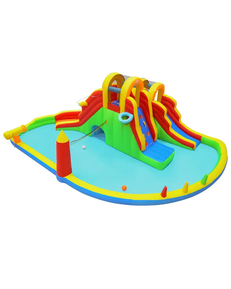 8-in-1 Giant Bounce House with 2 Long Slides and Climbing Walls for Yard Party - Multicolor - Inflatable Water Slides