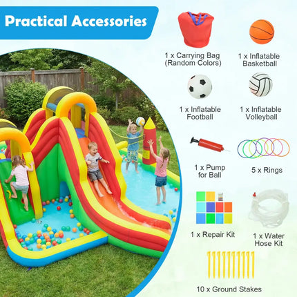 8-in-1 Giant Bounce House with 2 Long Slides and Climbing Walls for Yard Party - Multicolor - Bounce House