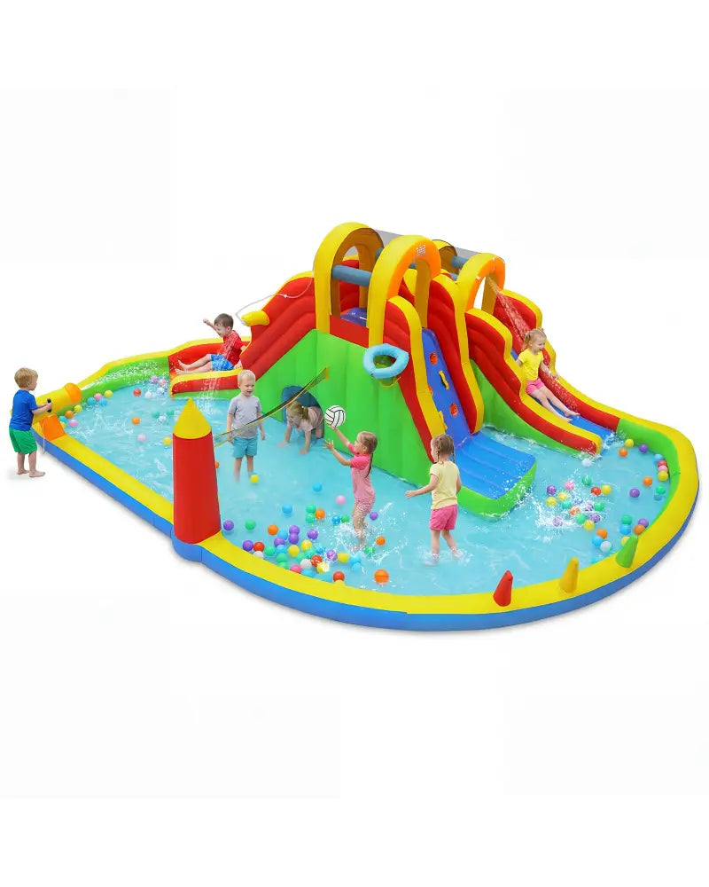 8-in-1 Giant Bounce House with 2 Long Slides and Climbing Walls for Yard Party - Multicolor - Inflatable Water Slides