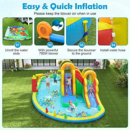 8-in-1 Giant Bounce House with 2 Long Slides for Yard Party with 750W Blower - Multicolor - Bounce House