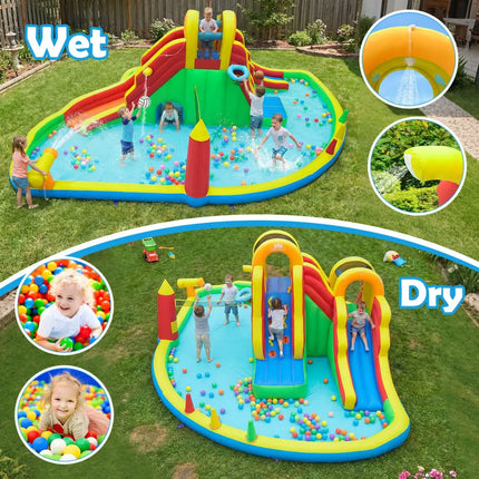 8-in-1 Giant Bounce House with 2 Long Slides for Yard Party with 750W Blower - Multicolor - Bounce House