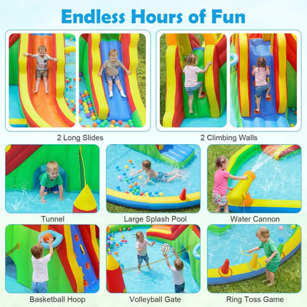 8-in-1 Giant Bounce House with 2 Long Slides for Yard Party with 750W Blower - Multicolor - Bounce House