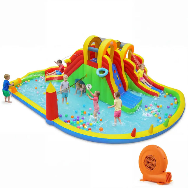 8-in-1 Giant Bounce House with 2 Long Slides for Yard Party with 750W Blower - Multicolor - Bounce House