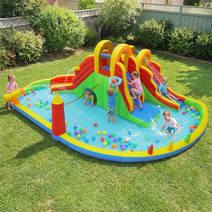 8-in-1 Giant Bounce House with 2 Long Slides for Yard Party with 750W Blower - Multicolor - Bounce House