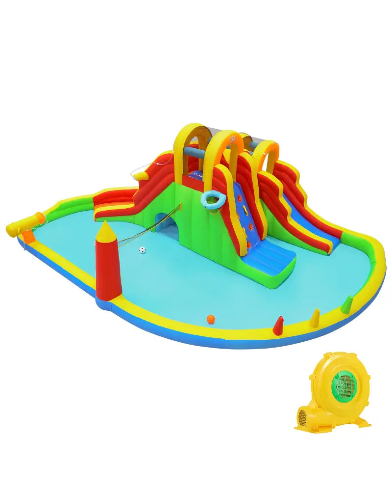 8-in-1 Giant Bounce House with 2 Long Slides for Yard Party with 780W Blower - Multicolor - Inflatable Water Slides