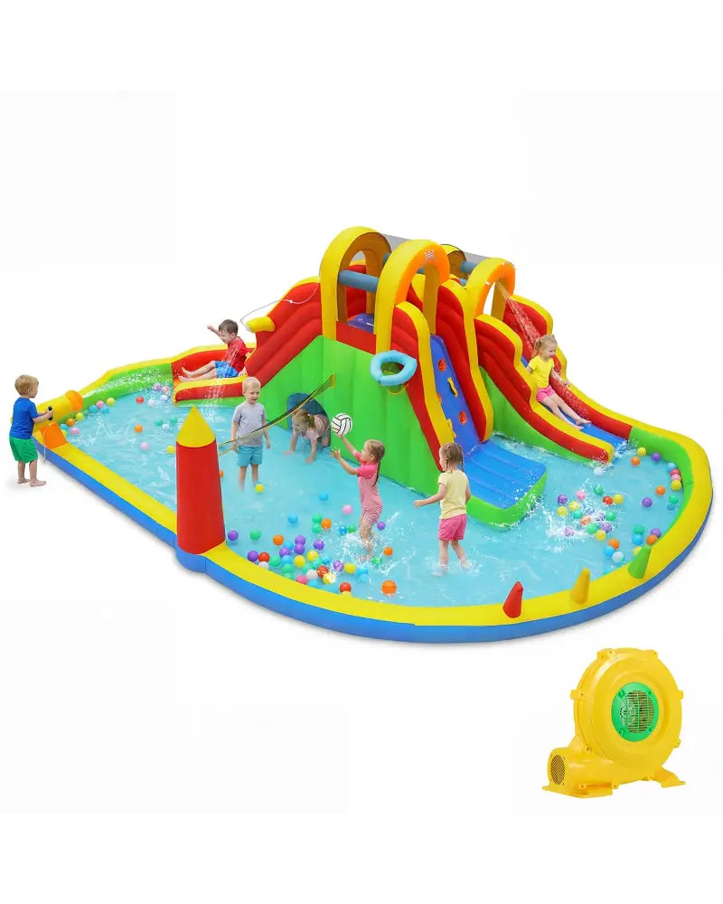 8-in-1 Giant Bounce House with 2 Long Slides for Yard Party with 780W Blower - Multicolor - Inflatable Water Slides